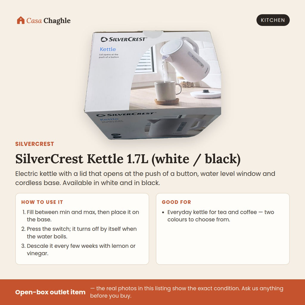 SilverCrest Kettle 1.7L — White or Black