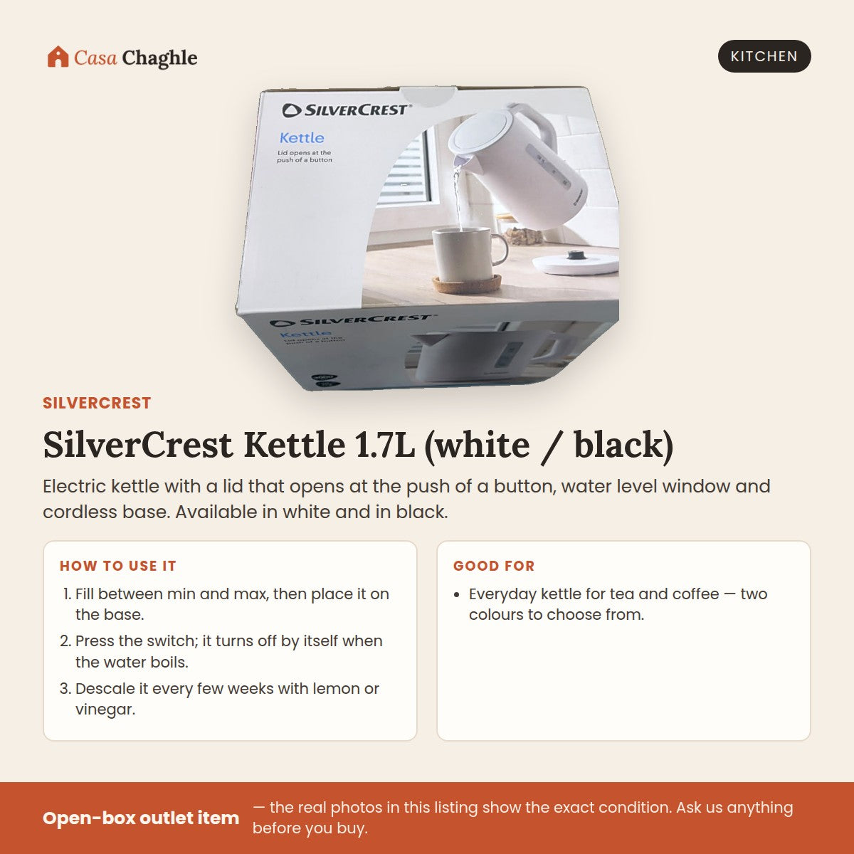 SilverCrest Kettle 1.7L — White or Black