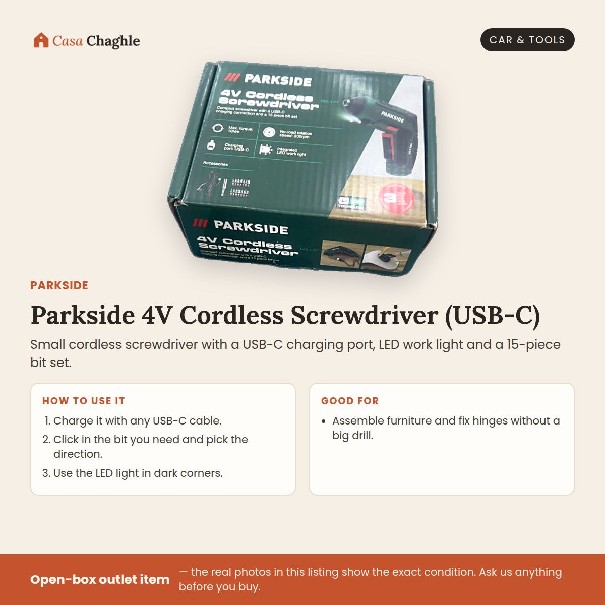 Parkside 4V Cordless Screwdriver (USB-C)